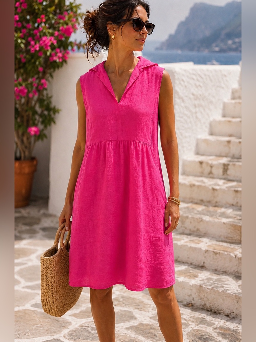 Made in Italy Linen Shift Dress NWT Fuchsia Pink A-Line Resort S